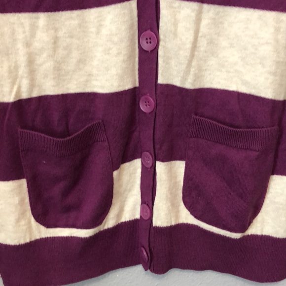 Halogen striped cardigan sweater Women's XS Purple white button V neck top - Picture 2 of 11